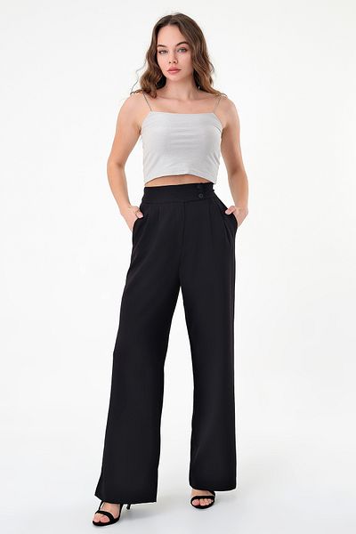 Hazel Women's Black Palazzo Trousers - Double Button