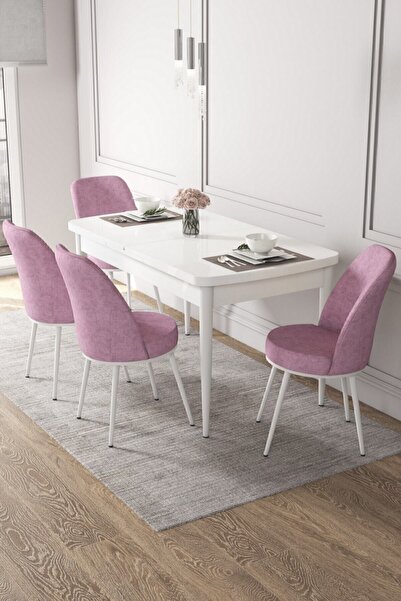 Canisa Concept Kor Serisi 70x114 Açılabilir Mutfak Masa Takımı Beyaz Masa 4 P...