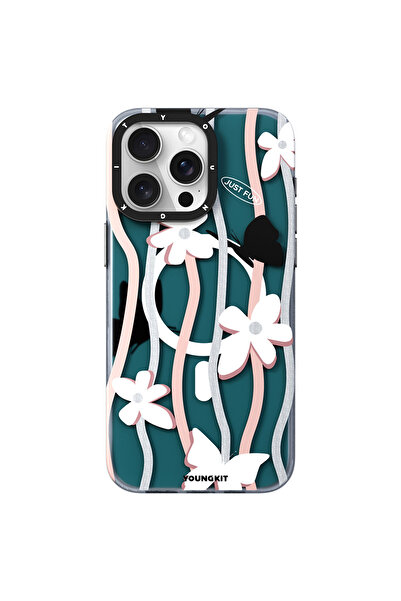 Youngkit iPhone 15 Pro Max Kılıf Magsafe Özellikli Airbagli Çift Katmanlı Youngkit Star&Butterfly Serisi Mavi