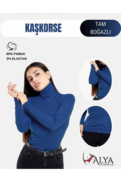 ALYA UNDERWEAR Body din Lycra cu nervuri - Hanorac cu gât complet, Indigo (ALBASTRU) Badi