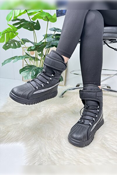 Nstil Cizme de zi cu zi pentru femei, negre, gri, anti-alunecare, talpă groasă, cu velcro, vârf oval, căptușeală din blană, comode, ușoare, cizme de zăpadă 920