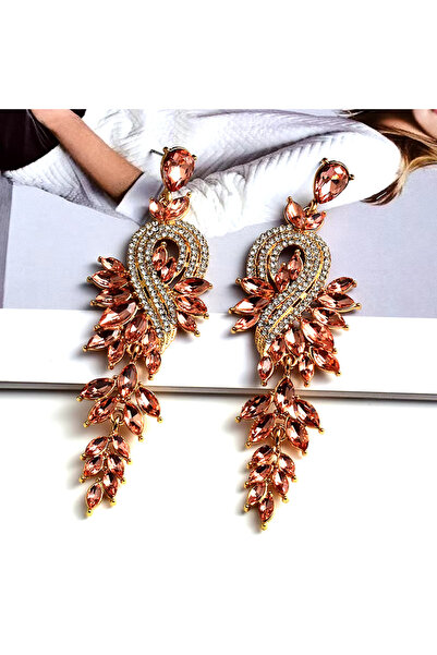 begüm jewelery ROSE GOLD SALLANTILI KRİSTAL TASARIM KÜPE