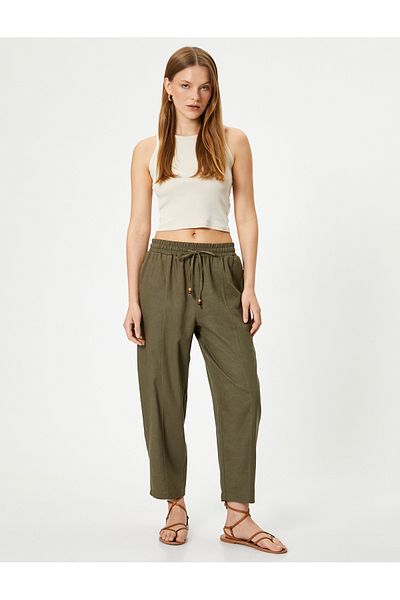 Koton Leinenhose mit gefütterten Taschen und Bindegürtel