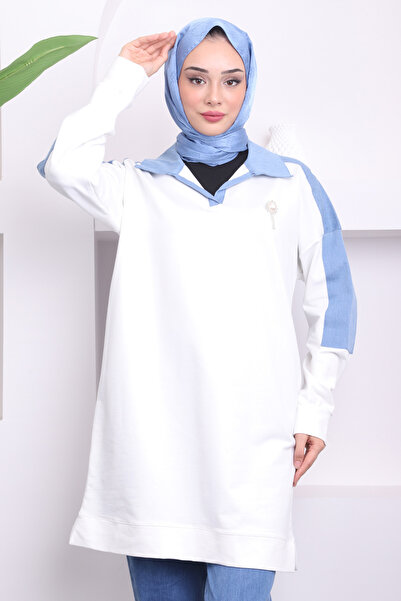 İmajButik White Denim Detailed Tunic Trousers Double Suit