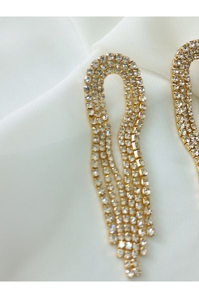 İPAR AKSESUAR Zircon Pendant Metal Gold Earring