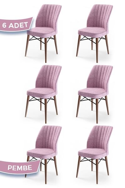 Canisa Flex Serisi, Üst Kalite Mutfak Sandalyesi, 6 Adet Pembe Sandalye, Gürg...