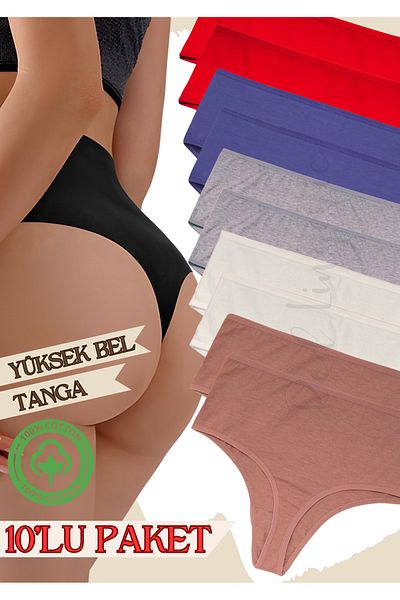 red iç giyim High Waist Cotton Women's Thong 10 Pack
