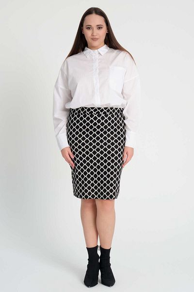 Madwilo Women's Black and White Geometric Pattern Suede Stretchy Pencil Skirt