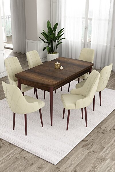 Canisa Concept Ram Serisi, 80x132 Açılabilir Masa Takımı, Barok Ahşap Desen M...