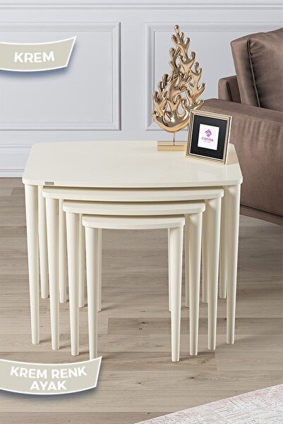 Canisa Anka Serisi, 1.sınıf Sehpa Takımı, Mdf 4'lü Zigon Sehpa Takım, Krem Sehpa, Krem Gürgen Ayak