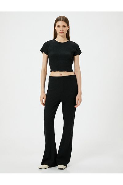 Koton Textured Spanish Leg Trousers - Elastic Waist