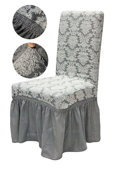 kanway Κάλυμμα καρέκλας Λουκέτο 1 τμχ Jacquard Ottoman Pattern - Με φούστα, ελαστικό και πλένεται