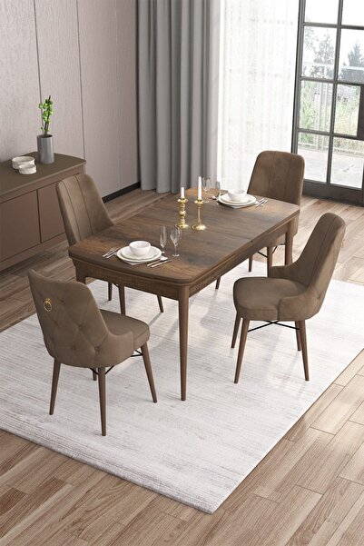 Canisa Concept Are Serisi 80x132 Açılabilir Mdf Barok Ahşap Desenli Masa Takı...