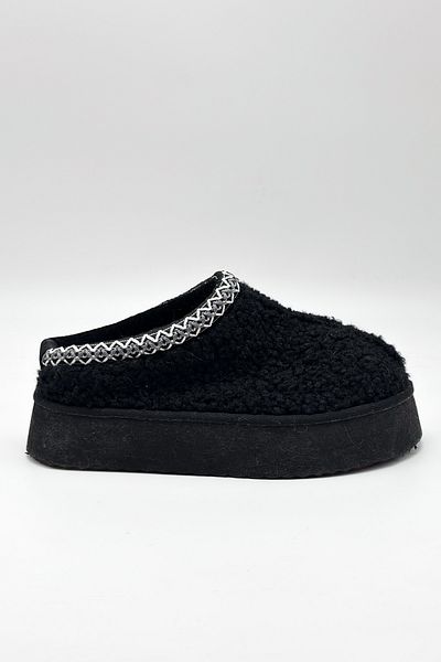 Shoebutik Σγουρές μαύρες βελούδινες παντόφλες