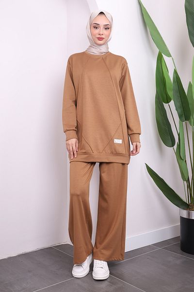 İmajButik Κοστούμι παντελόνι Tan Crew Neck Modal Tunic
