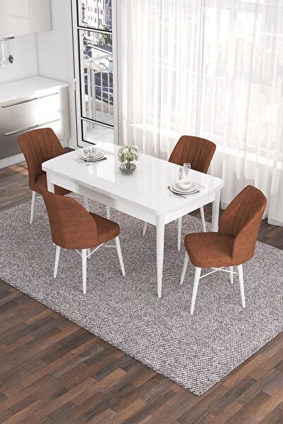 Canisa Concept Eva Serisi 80x132 Açılabilir Mdf Mutfak Masası Takımı Beyaz Ma...