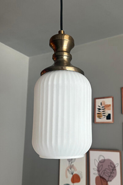 Bamyum Wingmn Beyaz Cam Tekli Avize Eskitme Knob Başlık Retro Sarkıt Lamba Restoran Salon Aydınlatma