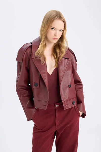 DeFacto Jachetă oversize din piele artificială cu guler smoking cu epoleți - D3753ax24au
