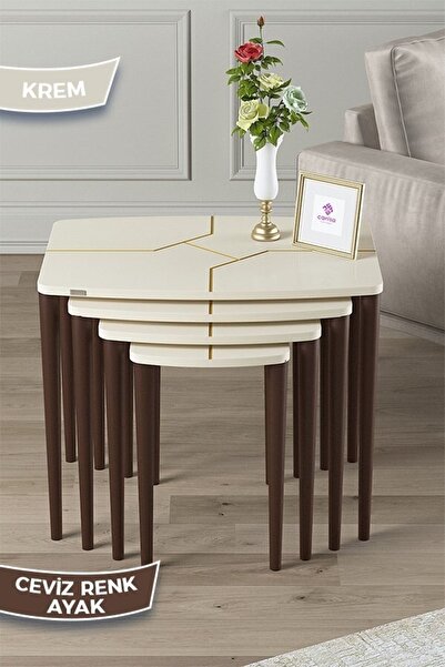 Canisa Lyon Serisi 1.sınıf Mdf Ve Lake Boya, Krem 4lü Zigon Sehpa Takımı, Cev...