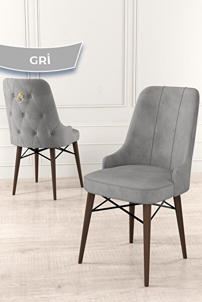 Canisa Pare Serisi, 4 Adet Gri Sandalye, 1.sınıf Babyface Ithal Kumaş Sandalye, Ceviz Gürgen Ayak