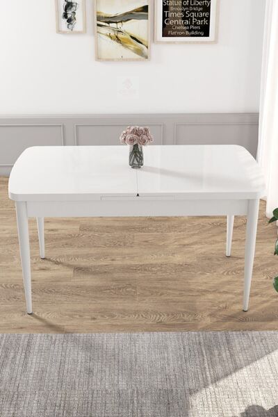 Canisa Concept Kor Serisi 70x114 Açılabilir Beyaz Mutfak Masası Takımı 6 Adet Füme Sandalye