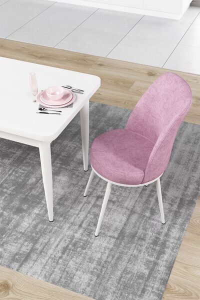 Canisa Concept Nil Serisi 70x110 Sabit Mutfak Masası Takımı Beyaz Masa 4 Pembe Sandalye