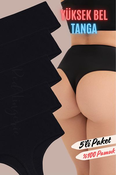 red iç giyim High Waist Women's Cotton Thong Economic Pack of 5