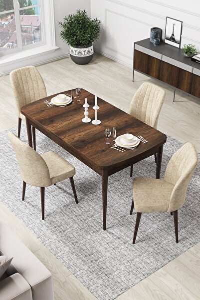 Canisa Concept Par Serisi 70x114 Açılabilir Mdf Mutfak Masa Takımı Barok Ahşa...