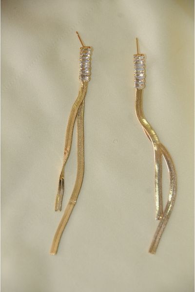 İPAR AKSESUAR Zircon Fish Back Stone Metal Gold Earring