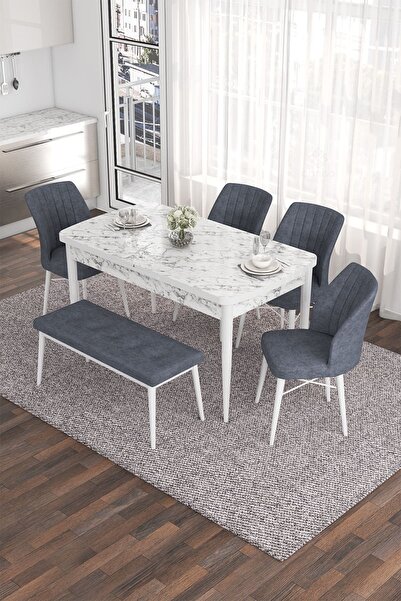 Canisa Eva Serisi Beyaz Mermer Desen Mutfak Masa Takımı Beyaz Mermer Desen 4 ...