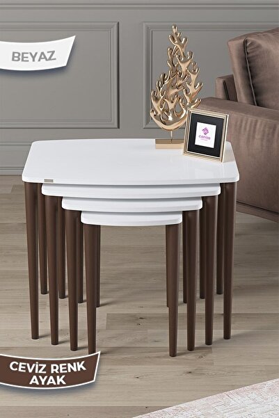 Canisa Anka Serisi 1.sınıf Mdf Ve Lake Boya, Beyaz 4lü Zigon Sehpa Takımı, Ce...