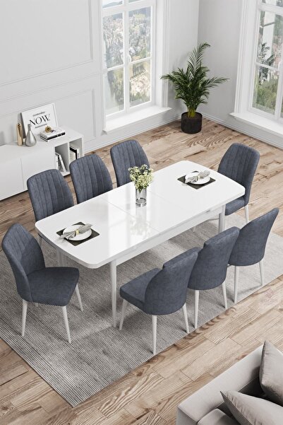 Canisa Concept Rio Serisi 80x132 Açılabilir MDF Mutfak Masası Takımı Beyaz Ma...