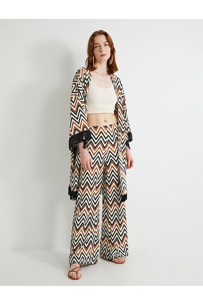Koton Wide Leg Trousers Geometric Patterned Normal Waist