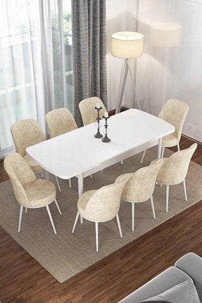 Canisa Concept Via Serisi 80x132 Açılabilir Mutfak Masası Takımı Beyaz Masa 8...