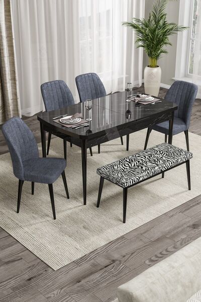 Canisa Concept Rio Serisi Bench'li Siyah Mermer Desenli Mdf Mutfak Masası 4 F...