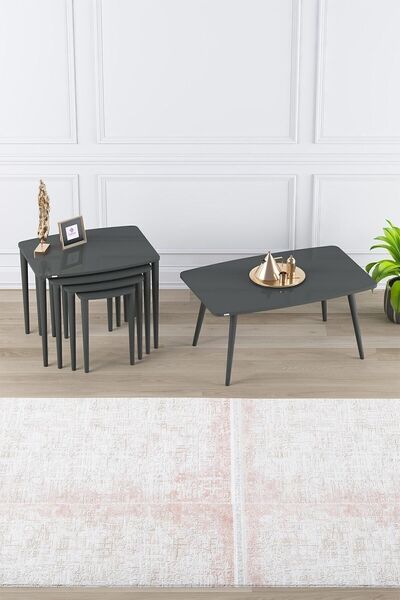 Canisa Concept Telwe Serisi Mdf 1.sınıf Zigon Ve Orta Sehpa Takımı Antrasit/a...