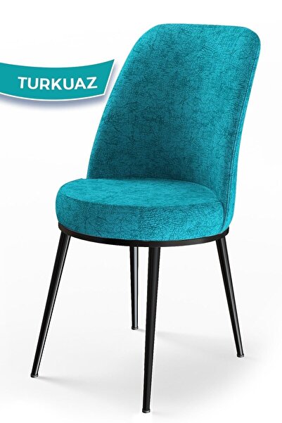 Canisa Dexa Serisi, Üst Kalite Mutfak Sandalyesi, 6 Adet Turkuaz Sandalye, Metal Siyah Iskeletli