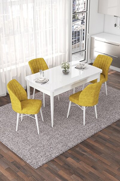 Canisa Concept Nef Serisi 70x114 Açılabilir Mdf Beyaz Mutfak Masası Takımı Ve...