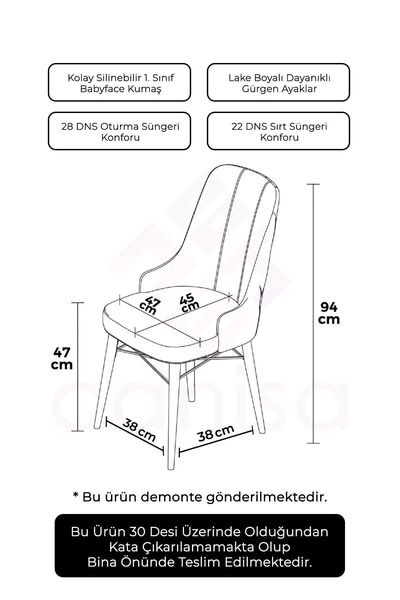 Canisa Pare Serisi, 4 Adet Gri Sandalye, 1.sınıf Babyface Ithal Kumaş Sandalye, Ceviz Gürgen Ayak