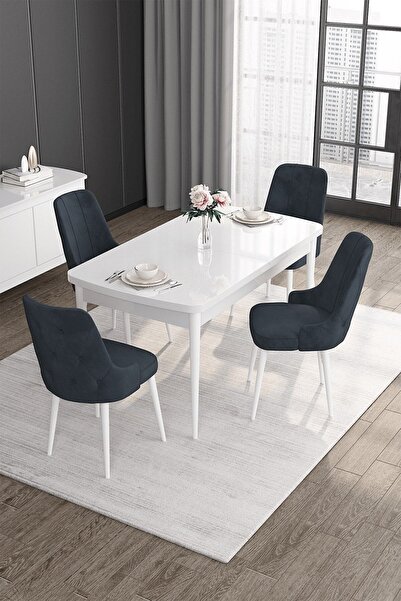 Canisa Concept Roy Serisi 80x132 Açılabilir Mdf Beyaz Mutfak Masası Takımı Ve...