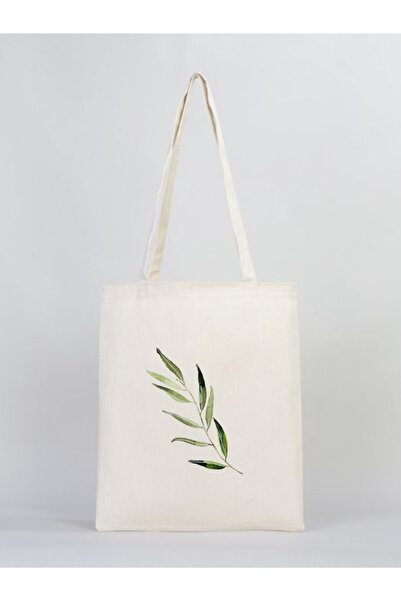 GEDENE Zeytin Dalı Baskılı Doğal Gabardin Bez Çanta - Gdn20234002