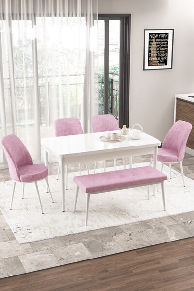 Canisa Concept Via Serisi Açılabilir Mutfak Masası Takımı Beyaz Masa 4 Pembe ...