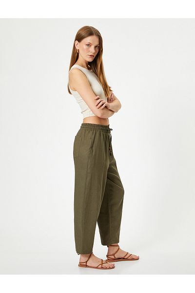 Koton Leinenhose mit gefütterten Taschen und Bindegürtel