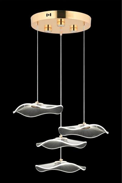 İstanbul Avize Şapka 4'lü Kumandalı Gold Üç Renk Led Lüx Modern Ledli Avize