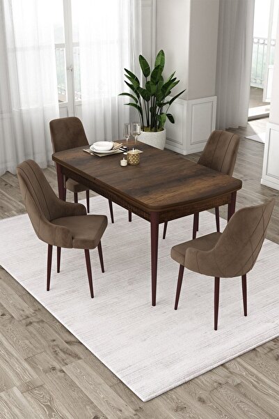 Canisa Eta Serisi 80x132 Açılabilir MDF Mutfak Masası Takımı Barok Desen Masa...