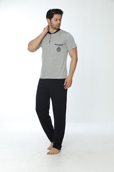 ARMİLLİA DİMODA Комплект мъжки пижами от 100% памук - преден джоб, яка с копчета, къс ръкав