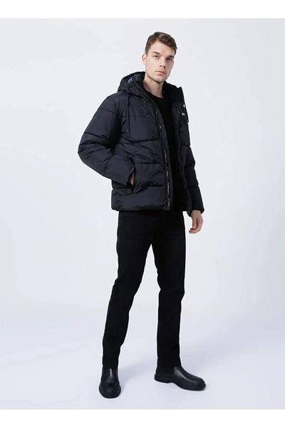 Lee Black Puffer Jacket - Regular Fit, Hooded, Regular Fit