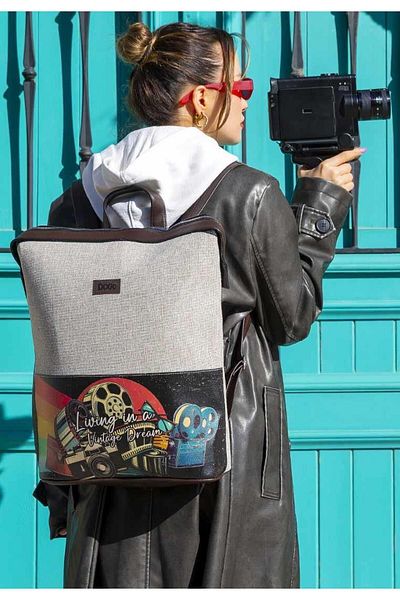 Dogo Unisex Vegan Grey Backpack - Living in a Vintage Dream Design
