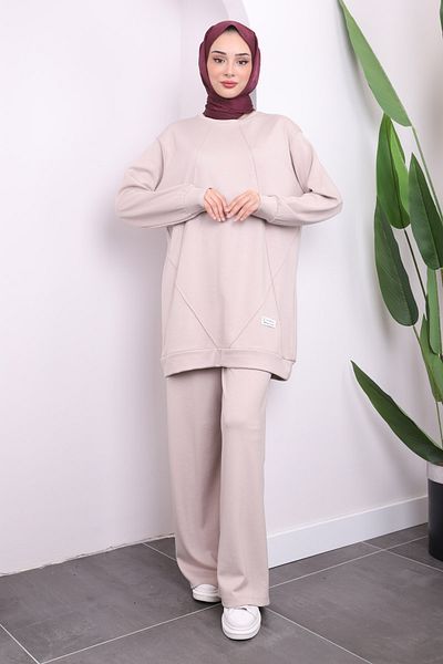 İmajButik Stone Crew Neck Modal Tunic Pants Suit