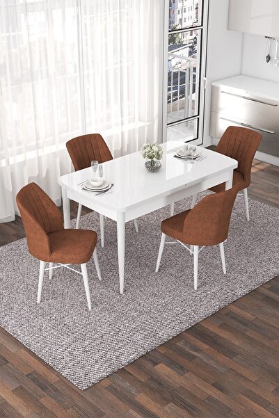 Canisa Concept Nef Serisi 70x114 Açılabilir Mdf Beyaz Mutfak Masası Takımı Ve...